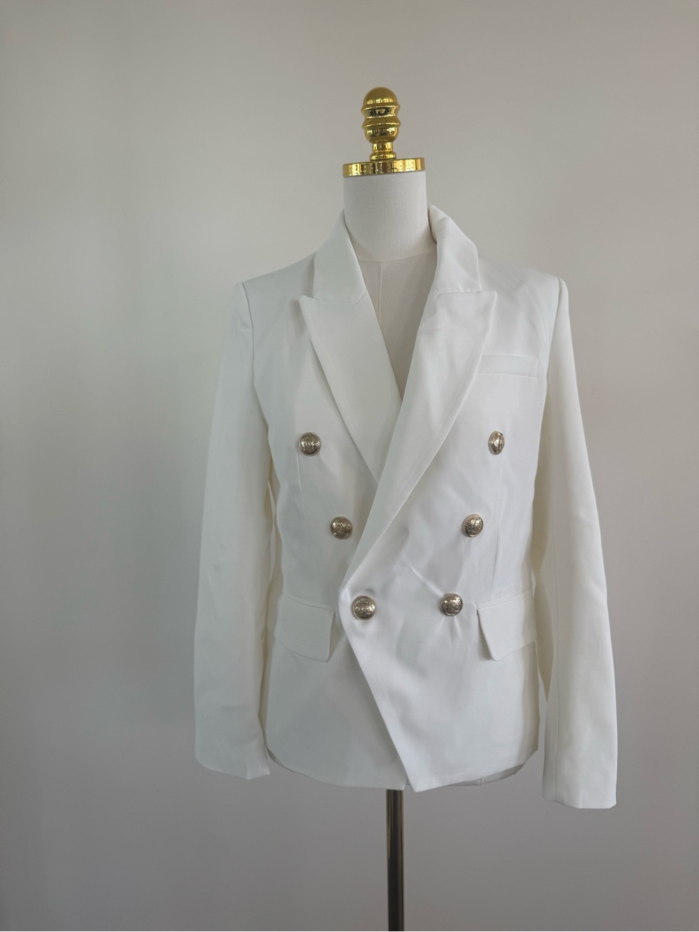 Noli Double-Breasted White Blazer with Gold Buttons